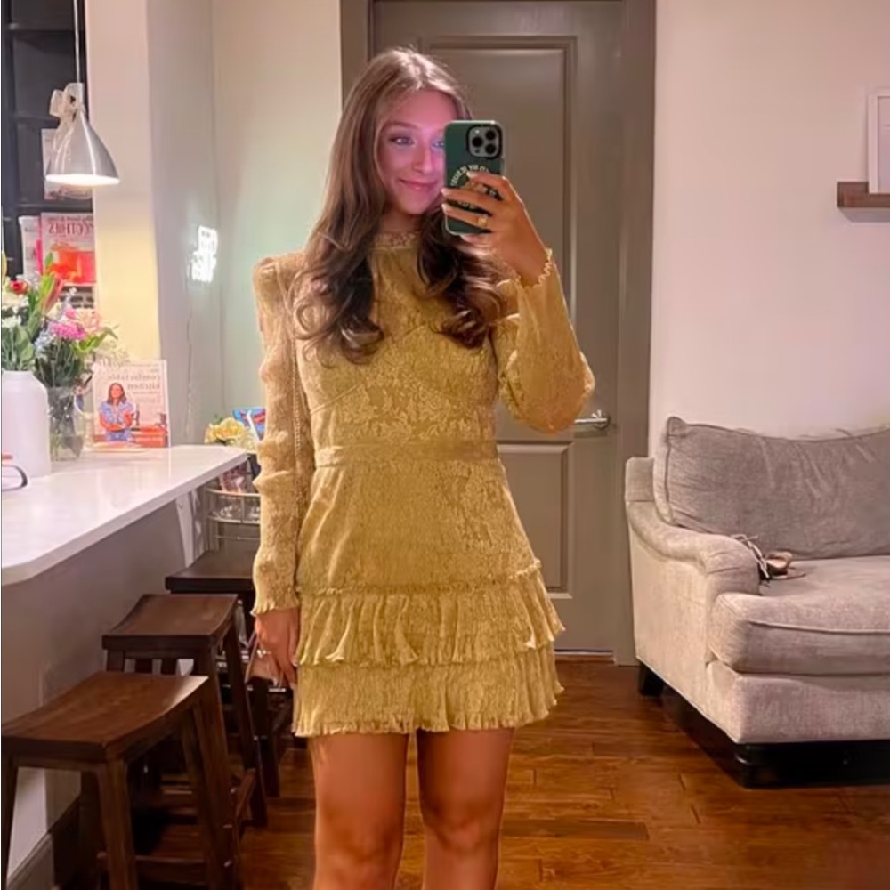 SAYLOR Adria Long Sleeve Lace Minidress Gold Size Large - Picture 6 of 8